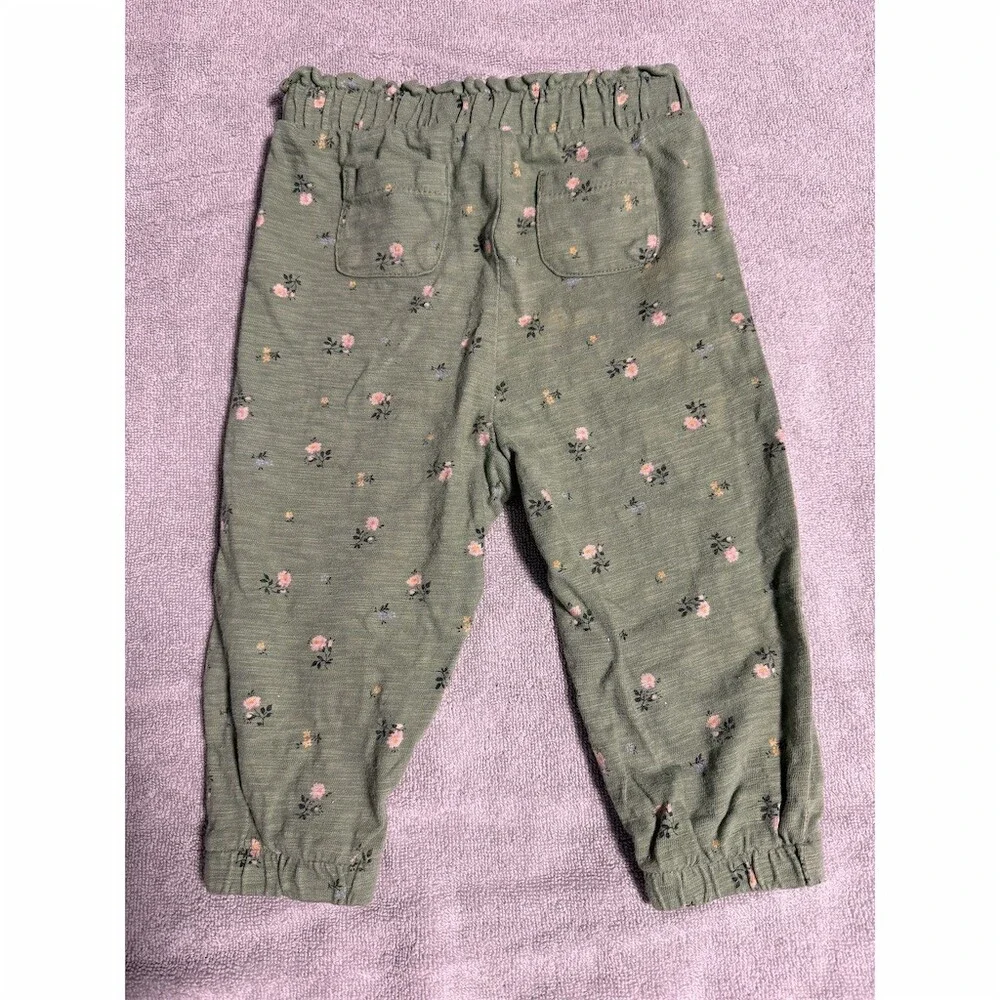 Baby GAP Toddler Girls Jogger Pants Green Floral Size 12-18 Months